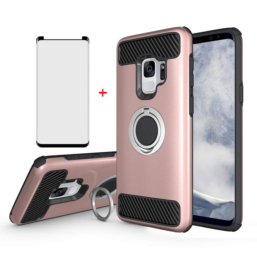 Samsung Galaxy S9 Phone Case With Tempered Glass Screen Protector And  Magnetic Ring Holder Stand Kickstand Hybrid Protective Cell Accessories Hard