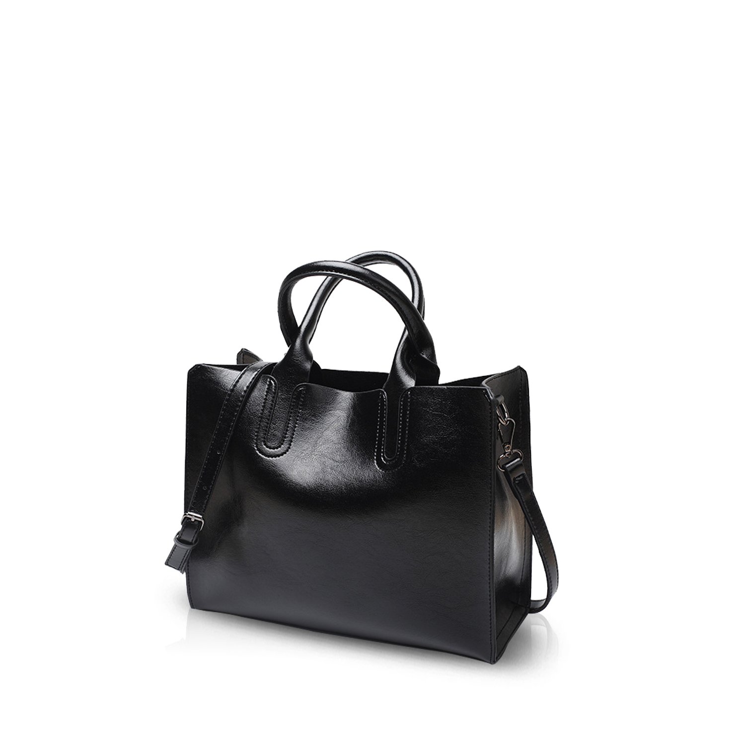 NICOLE&DORIS Women's Tote Crossbody Messenger PU Leather Handbag, Black, M