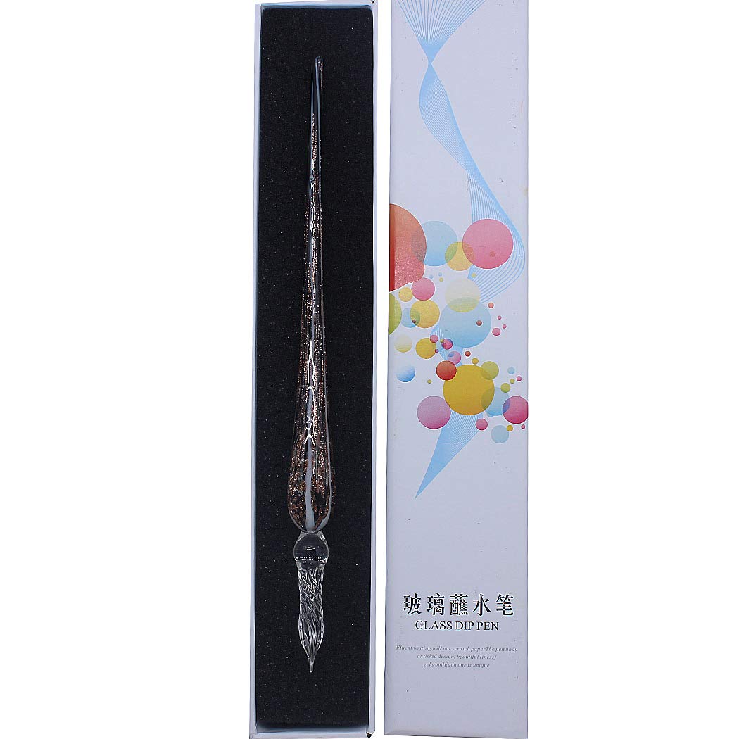 SIPLIV Handmade Glass Dip Pen Vintage Glass Signature Pen Crystal Dip Sign Pen Gift Pen Calligraphy Pen - Black