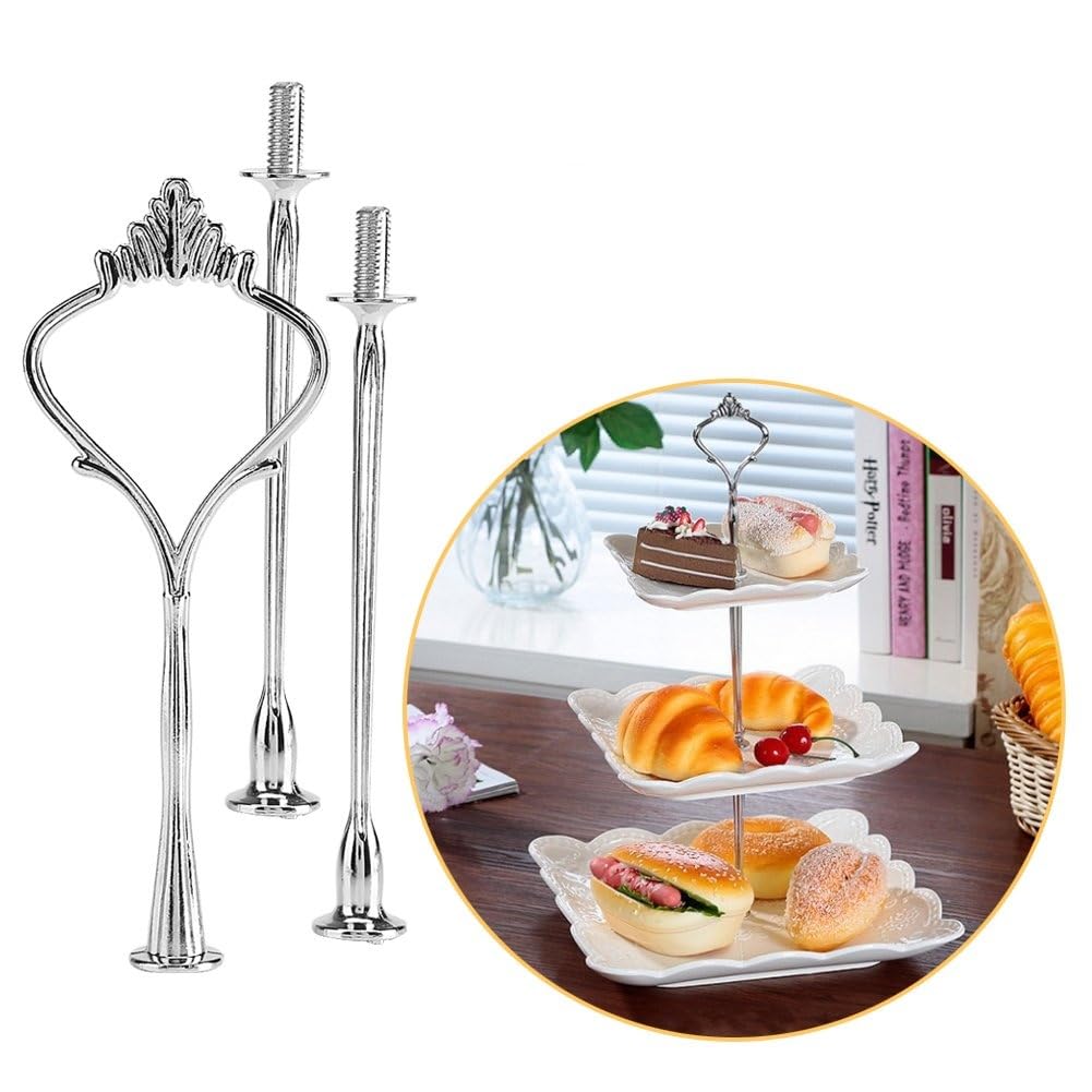 Cake Stand Handle, Multi-tiers Cake Cupcake Tray Stand Handle Fruit Plate Hardware Centre Handle Fittings for Birthday Party Anniversary or Daily Use (Plate Is Not Included)(3-tiers Crown Silver)