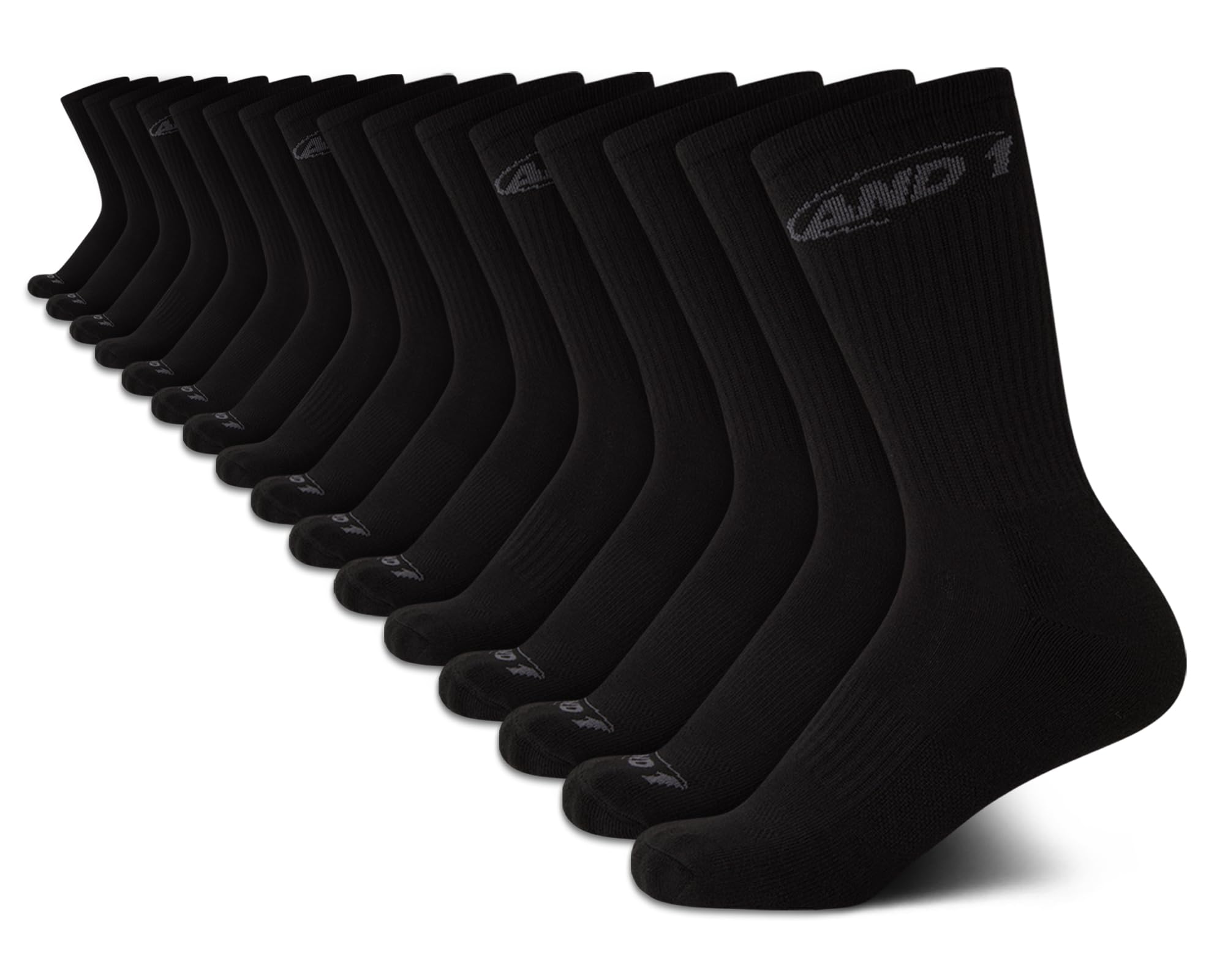 Photo 1 of AND1 Boys Crew Socks - 16 Pack Soft Athletic Mid Calf Socks for Boys - Cushioned Sports Crew Socks, Size Medium-Large, Black