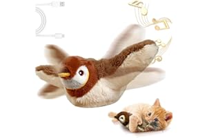 PRXD Interactive Chirping Bird Cat Toy, Flying Bird Cat Toy, Flapping Bird Cat Toy, Cat Toys for Bored Indoor Adult Cats, Simulated Chirping Bird Cat Toy Flapping Wings (Sparrow)