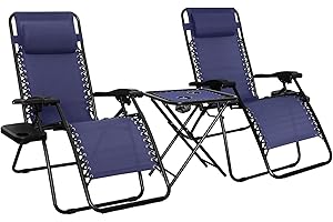 �鶹�� Basics Outdoor Mesh Adjustable Zero Gravity Lounge Chair Recliners with Side Table, Pack of 2, Blue