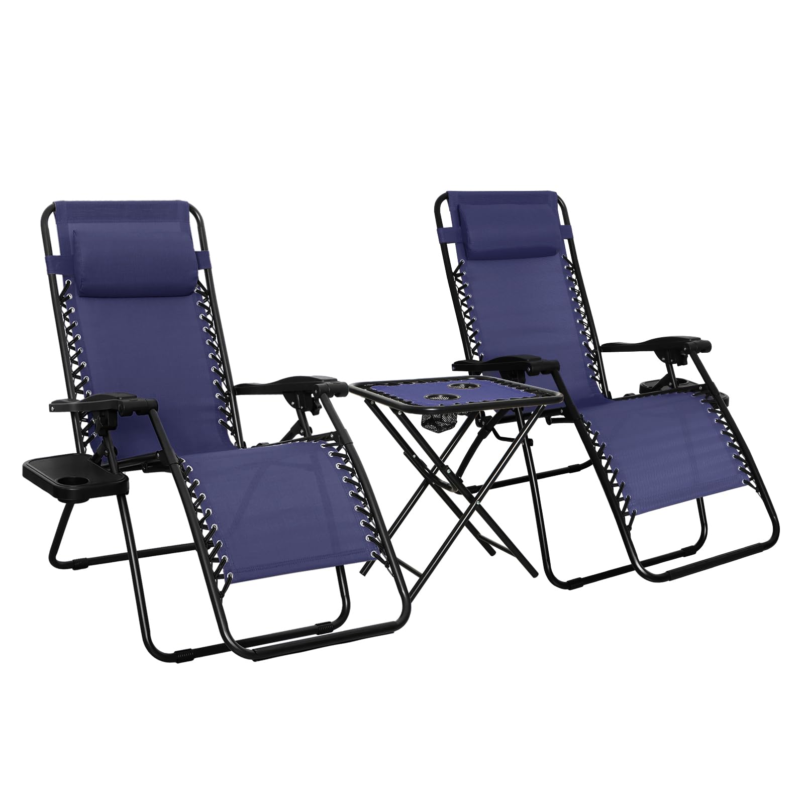 Photo 1 of **MINOR SCUFFS DAMAGE ON TURN KNOB **Amazon Basics Outdoor Textilene Adjustable Zero Gravity Folding Reclining Lounge Chair Set with Side Table, pack of 2, Blue