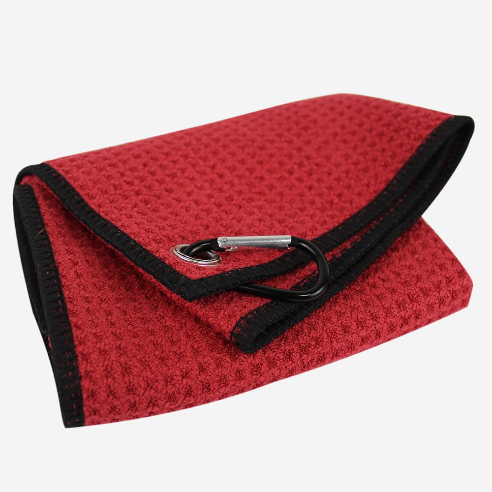 Scott Edward Microfiber Waffle Pattern Golf Towel with Heavy Duty Carabiner Clip Tri-fold Blue/Red/Gray