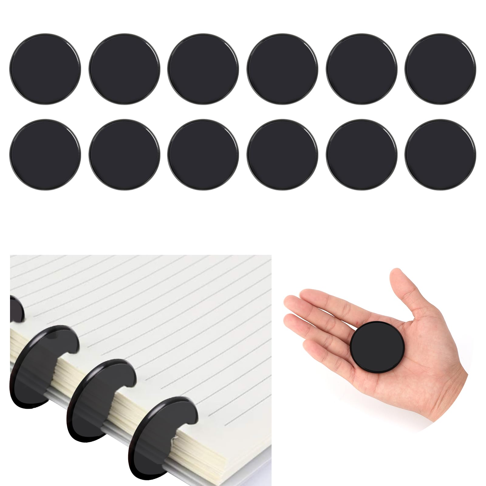 Photo 1 of 12-Piece 2-Inch Discbound Expansion Discs and Binder Rings - Large Black Plastic Book Binding Discs for DIY Notebooks and Scrapbooking Supplies