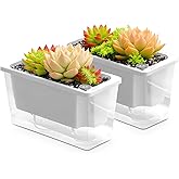 Samhe Window Box Planter, 2 Pack 10 Inch Plastic Self Watering Pots for Indoor Plants, Rectangular Flower Pots with Reservoir for Outdoor Indoor Plants Garden Home Decor - White