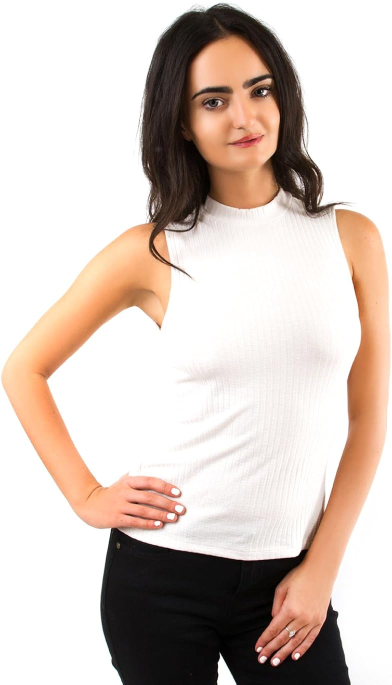 ribbed sleeveless mock neck