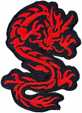 Chinese Dragon Biker Tattoo Embroidered Iron on Patch # Red