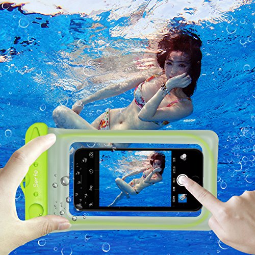 Waterproof Phone Pouch, Obacle Universal Waterproof Phone Case Dry Bag With Landyard Trasnsparent Clear TPU Friendly Touch Screen Luminous Strap for Cell Phone, iPhone Up to 6 Inch Blue Green 2 Pack