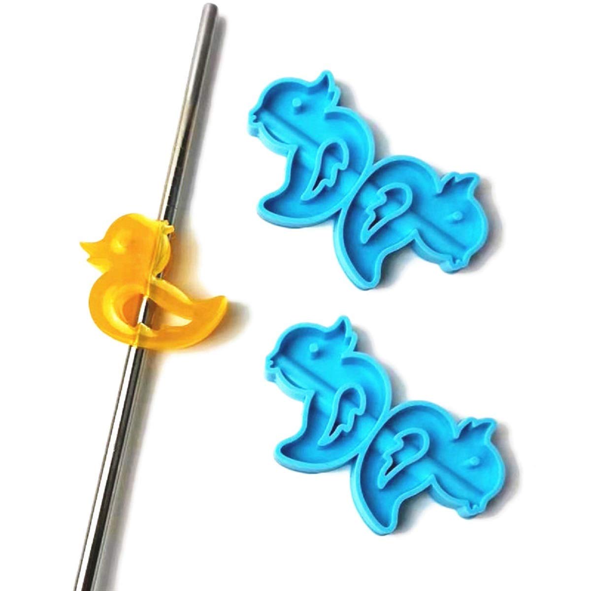 2 Pcs Cute Duck Straw Topper Resin Molds Straw Topper Attachment Silicone Molds Crystal Epoxy Resin Casting Mold Straw Decoration Jewelry Making Clay Mould DIY Craft Supplies