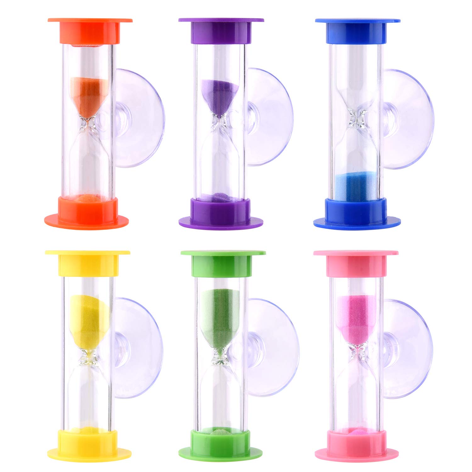 FEPITO Sand Timer Toothbrush Hourglass Two/Three minutes Hourglass with Suction Cup For Games,Cooking, Tooth Brushing Time Countdown Calculation (Pack of 6)