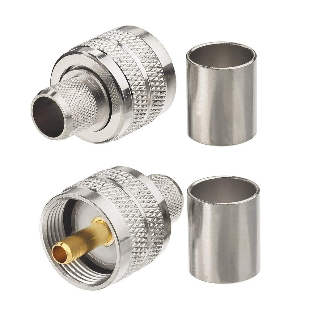 Superbat UHF PL259 Male Crimp Solder Connector 50ohm CB Radio Coax Connector for UHF/VHF Antenna, Ham Radio, SWR Meter, LMR-400 LMR240 RG-213 Cable 2Pcs