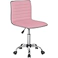 Yaheetech Pink Low Back PU Leather Ribbed Armless Office Chair, Ergonomic Swivel Task Chair with Wheels for Women