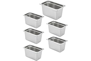 HECMAC 6 Pack Anti-Jam Hotel Pans, 1/4 Size 6 Inch Deep, Commercial Stainless Steel Chafing Steam Table Pan, Catering Storage Metal Food Pan