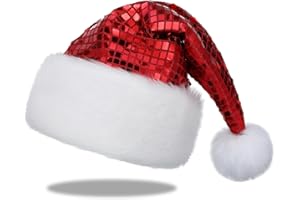 JKSVE Sequin Santa Hat for Adults Christmas, Sparkly New Year Party Hat with Glitter, Holiday Headwear Costume Accessories