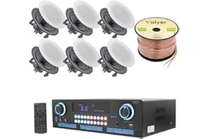 Home Theater System Kit 2000 Watts Bluetooth Amplifier with 6 Qty 5.25" 175 Watts in-Wall in-Ceiling Frameless Speakers & 16 Gauge 250 ft. Speaker Wire by Technical Pro