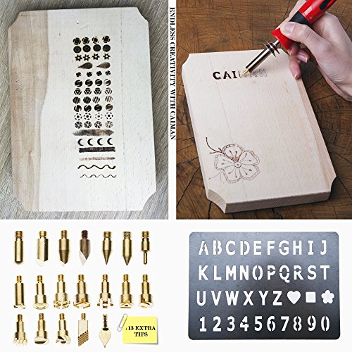 Caiman Wood Burning Kit 38 Pcs,WoodBurning Pyrography Pen 15-30W Power Adjustable Temperature With Soldering Iron, Stand and Portable Carry Case
