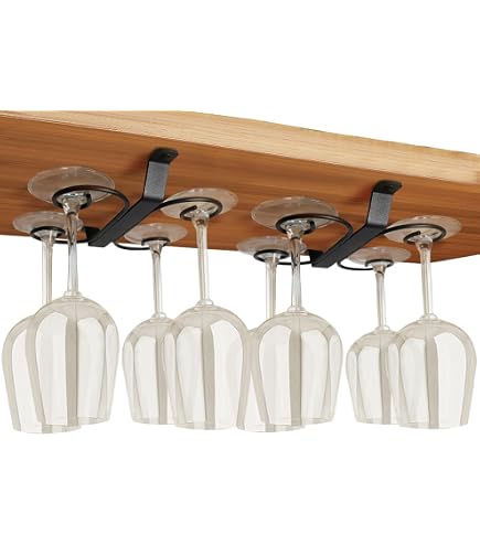 Abcsea Golden Wine Glass Rack Under Cabinet – Stemware Holder, 3 Rows, Holds 6 Glasses, Cast Iron - View #4