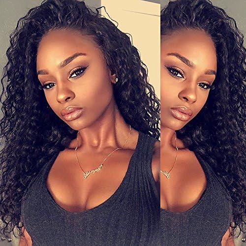 Valentines Day Gifts for Her Perpetuum Shiny 8A Deep Wave Curly Full Lace Human Hair Wig for Black Women Brazilian Virgin Remy Hair Wigs With Baby Hair(18'' full lace wig deep wave curly)
