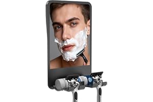 Infitrans Shower Mirror for Shaving Fogless with Multifunctional Storage for Razor and Shaving Foam Canister, Adhesive or Screw Optional Installation,Adjustable Angle, Black