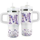 Letter M Tumbler Gifts, 14oz Letter M Themed Tumbler with Handle and Straw, Stainless Steel Double Wall Vacuum Insulated Cup Keep Hot Cold - 14oz Travel Mug with Lid Tumblers for Home Work Outdoor Use