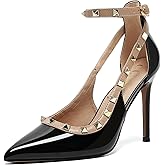 BiuYorBTY Womens Closed Toe Pointed Toe Pumps Heels, Buckle Ankle Strappy Dress Shoes for Women, Ladies Sexy Stiletto High Heeled Sandals