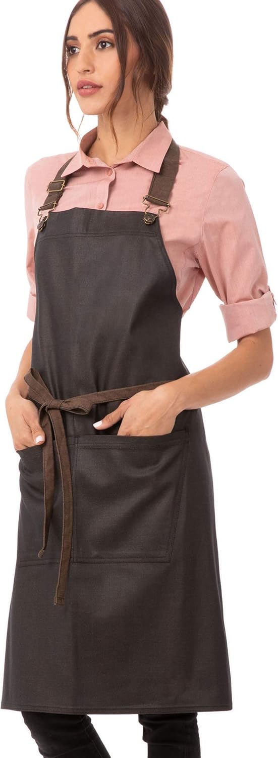 Chef Works Unisex Boulder Bib Apron, Brown/Black, One Size: Clothing