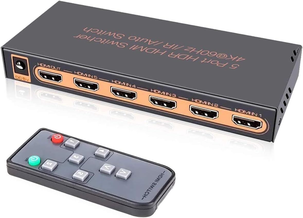 4K@60Hz HDMI Switch 5x1 Awakelion Premium 5 in 1 Out 4K HDMI Switch with IR Remote Support Auto-Switch, HDCP 2.2,UHD,HDR,Full HD,3D,1080P: Electronics
