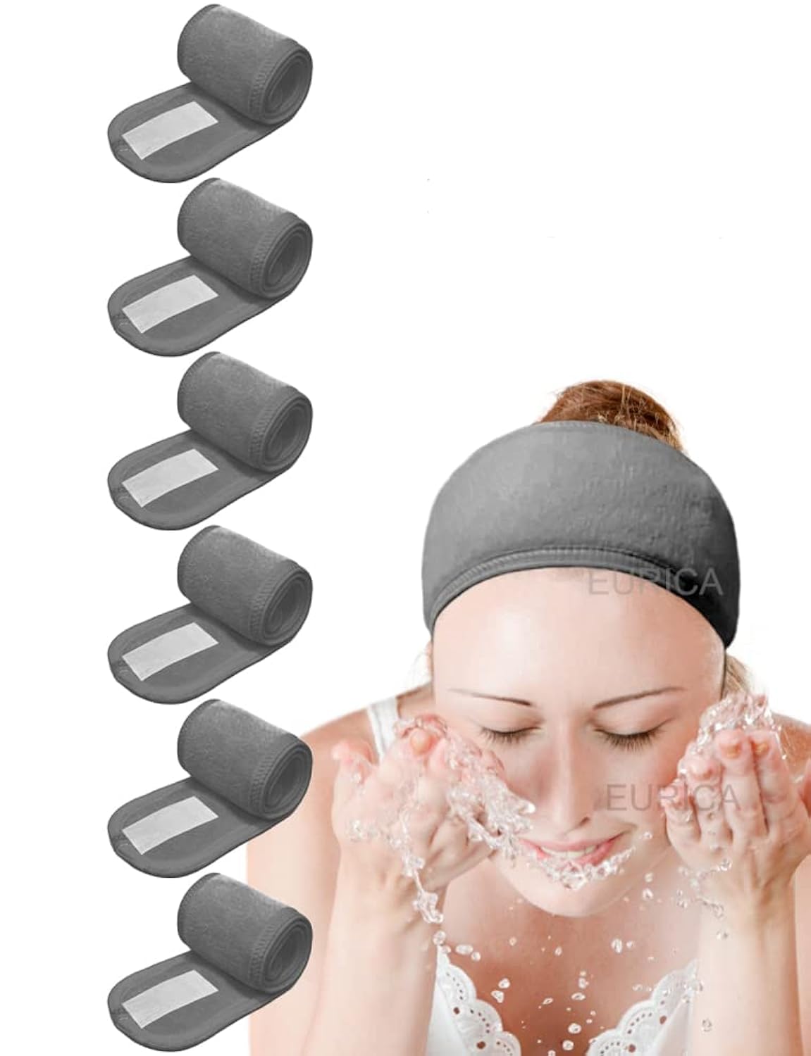 Photo 1 of EUICAE Hair Wrap Headband, 6 Pack Non-slip Stretchable Washable Makeup Headband for Face Wash Facial Treatment Sport Fits All, Thicker Soft Terry Cloth Absorbs Liquid Quickly, Gray