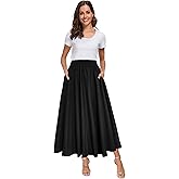 Afibi Women High Waist Floral Print Swing Chiffon Beach Midi Long Skirt with Pockets