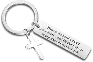 BEKECH Christian Keychain Trust in The Lord Proverbs 3:5-6 Keychain Cross Charm Religious jewelry Christian Gift