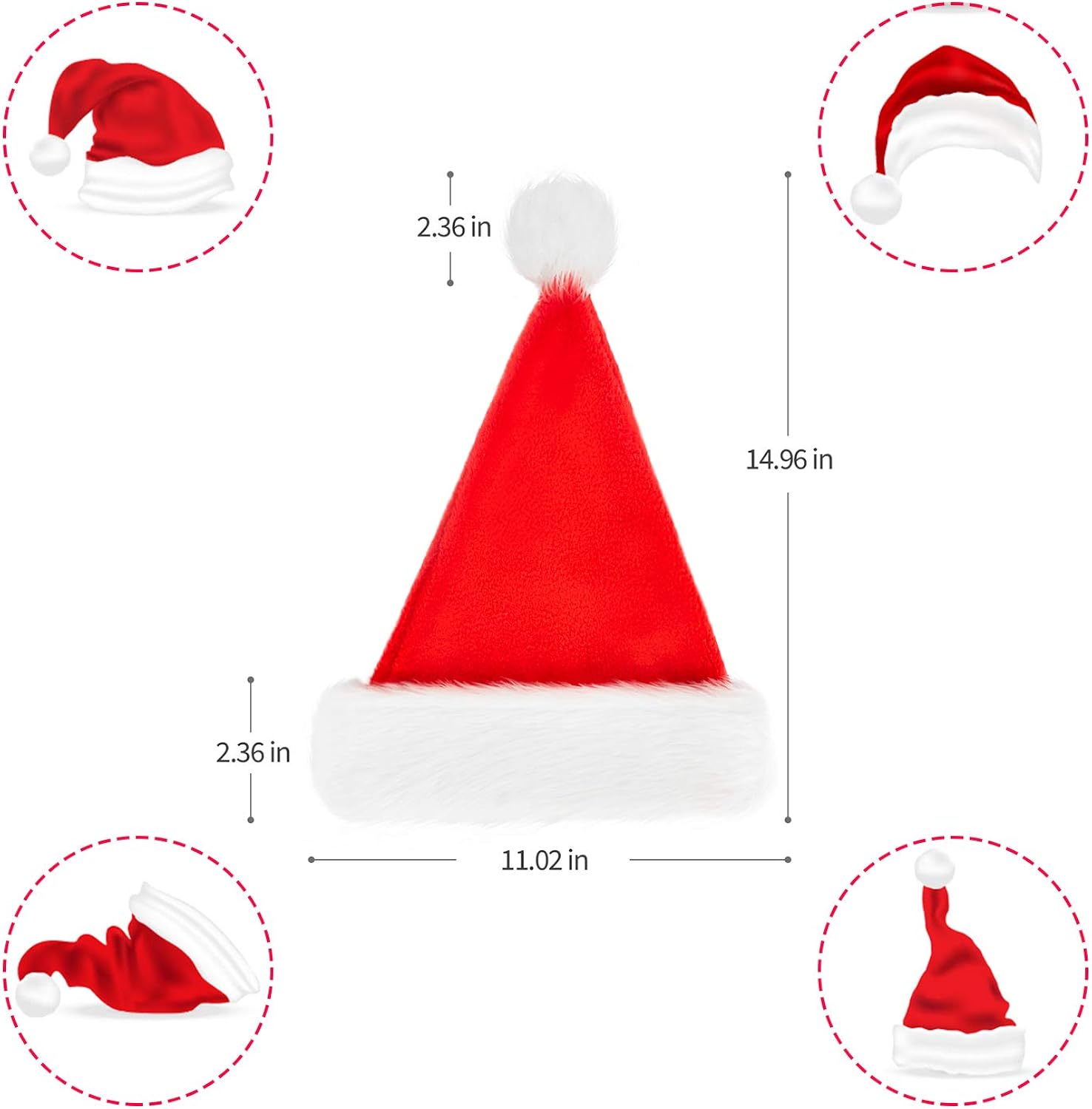 Santa Hat,Xmas Holiday Hat for Kids,Unisex Velvet Comfort Christmas Hats Extra Thicken Classic Fur for Christmas New Year Festive Holiday Party Supplies (Children) Red and White: Clothing