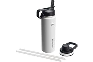 ThermoFlask Double Wall Vacuum Insulated Stainless Steel Water Bottle with Two Lids, 24 Ounce, White