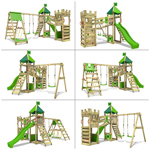 FATMOOSE Spielturm DazzyDuke Duo XXL Ritterburg Klettergerüst mit Surfanbau, Schaukeln, Rutsche und Wackelbrücke – Bild 5