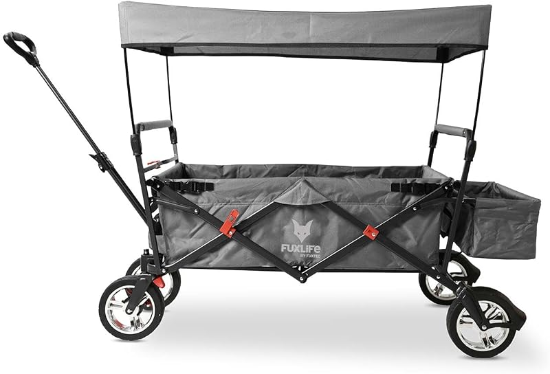 Bollerwagen City CT500, Carro Plegable con Techo UV, con Doble Freno Delantero.- Apto para niños, Ciudad, Campo, Playa o montaña- Tirar o Empujar - Capacidad de Carga 75 kg - Bolsa Trasera