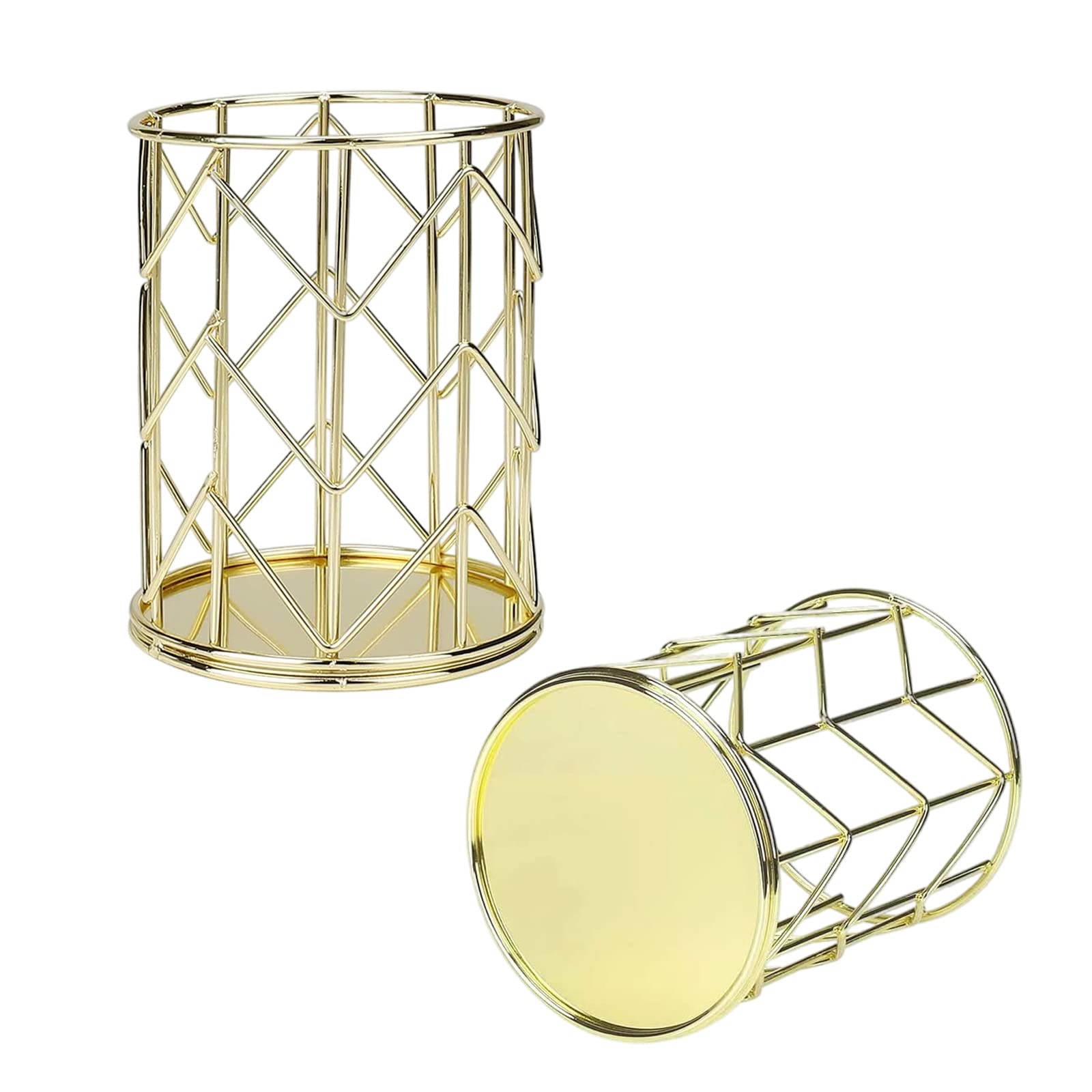 2 Pieces Pen Holder, Openwork Metal Pencil Holder, Makeup Brush Holder, Desk Organiser, Pen Holder Organiser for Office Dressing Table, Gold