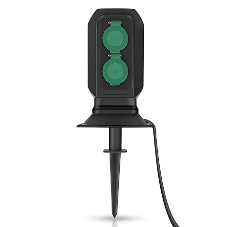SIMBR 2er Gartensteckdose IP44 mit Erdspieß und Zeitschaltuhr, wasserdichte Außensteckdose mit 1.5m Kabel