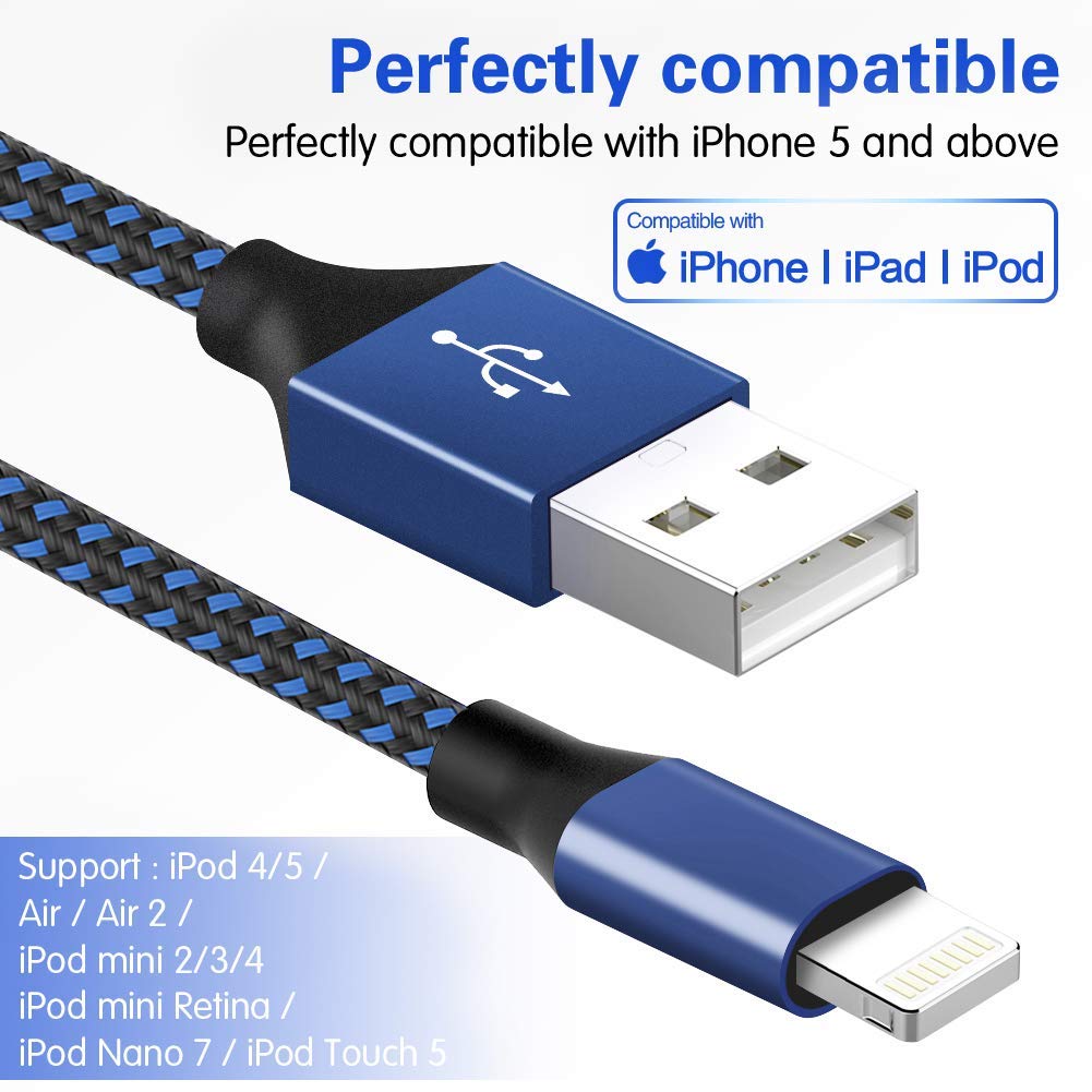5Pack(3/3/6/6/10 FT)[Apple MFi Certified] iPhone Charger Long Lightning Cable Fast Charging High Speed Data Sync USB Cable Compatible iPhone 13/12/11 Pro Max/XS MAX/XR/XS/X/8/7/Plus/6S iPad AirPods