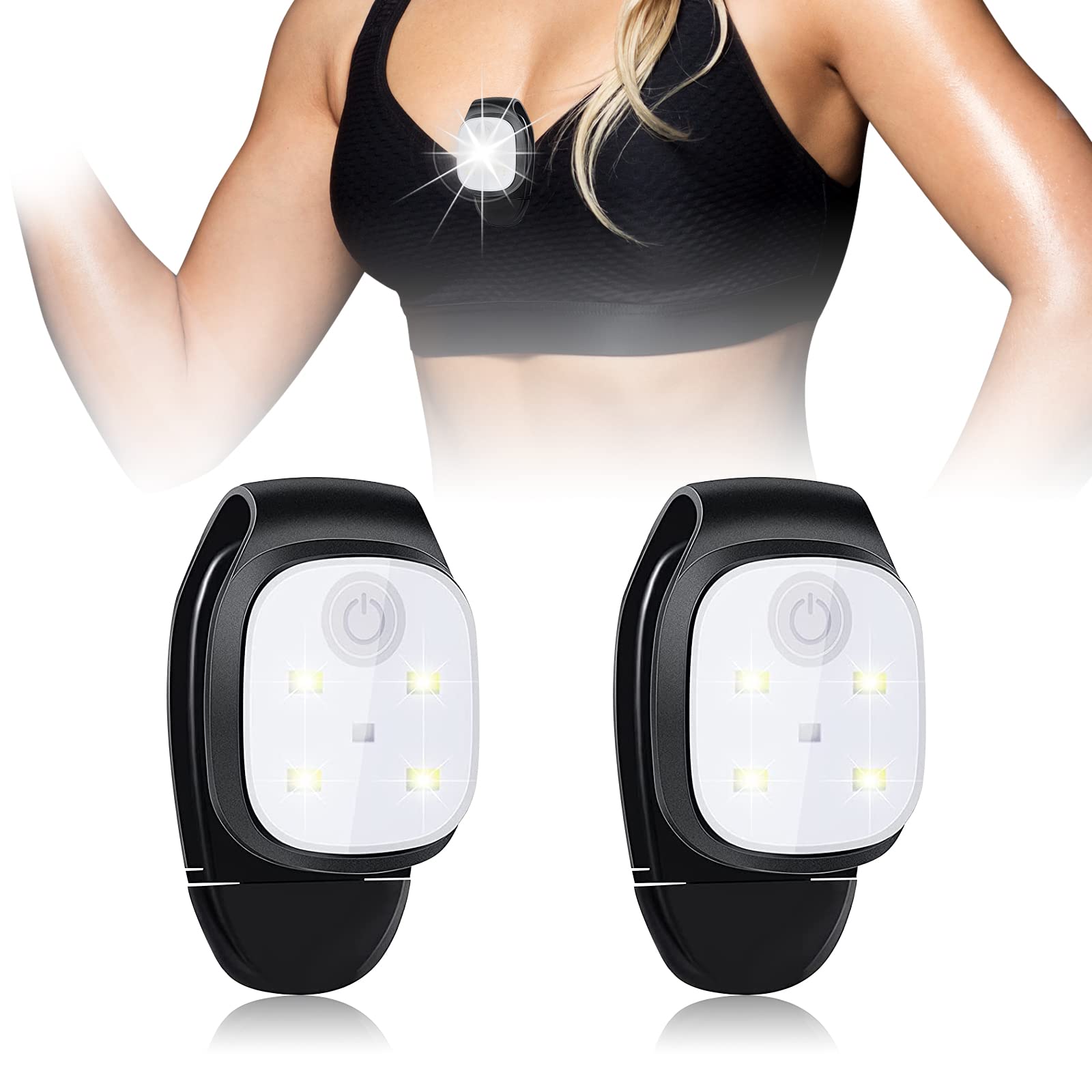 RANJIMA Pack of 2 LED Clip Lamp, Clip Lamp, Outdoor USB Rechargeable, Night Clip Running Light, LED Small Headlamp, Running Equipment, Safety Light, Running Accessories for Running, Hiking, Climbing