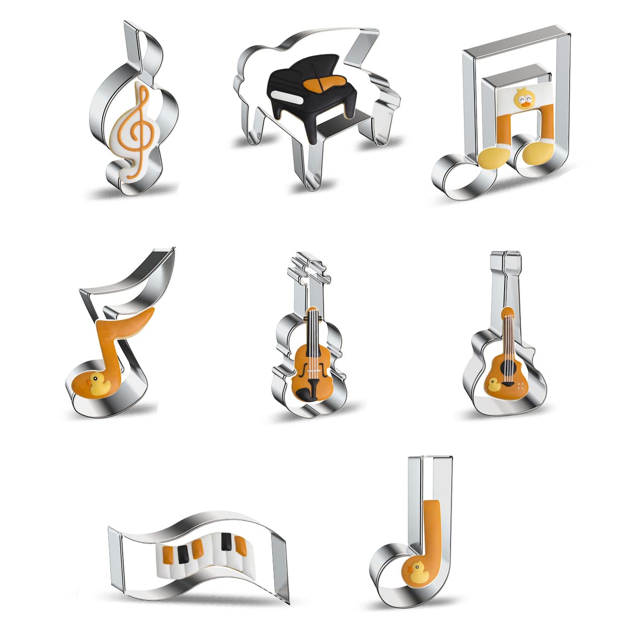 Belons 8 Pcs Music Cookie Cutters Set, Stainless Steel Musical Notes Instruments Biscuit Cutters for Fondant Cake Decoration Icing Pastry DIY Baking Sugarcraft