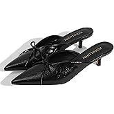 RONILURN Kitten Heels for Women Heeled Mules Stiletto Pumps Bow Closed Toe Pointed Toe Low Heel Slip on Fashion Metallic Backless Prom Party Dressy