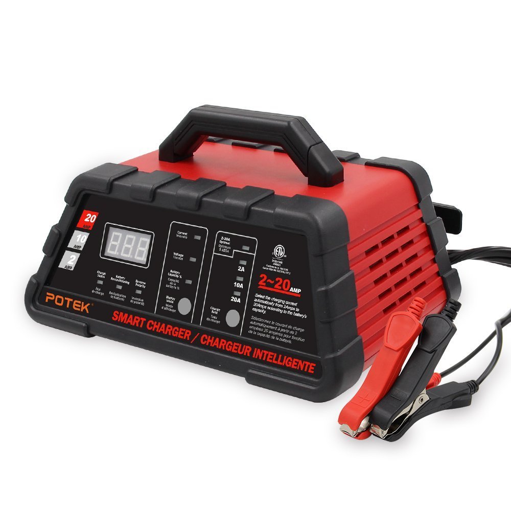 20A Potek 2/6/10 Amp Smart Battery Charger and Maintainer with 50Amp