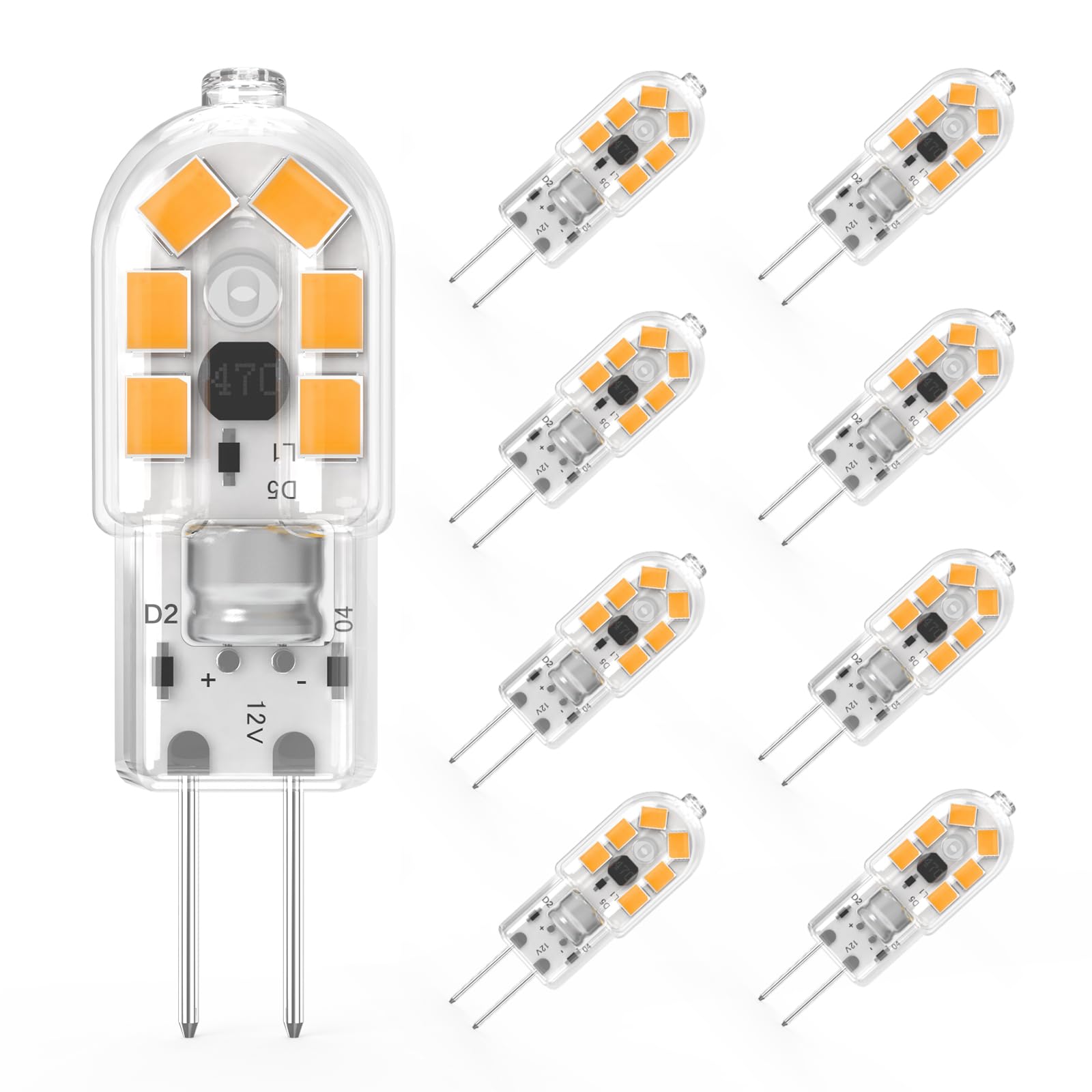 RuLEDne G4 LED Bulbs Warm White 3000K,2W Replacement 10W 20W Halogen Bulb, 12V AC/DC, 360°Beam Angle, Non Flicker G4 LED Capsule Light Bulbs, Non Dimmable,8 Pack