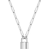 BOUTIQUELOVIN 14K Gold Plated Lock Necklace for Women Paperclip Link Chain Padlock Necklace Non-Tarnish