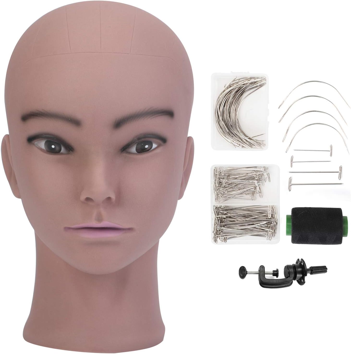 Neverland Beauty&Health Afro Bald Mannequin Head Cosmetology Manikin Training Head for Wigs Making Display Hat Display Glass Styling Doll Head with Free Clamp+ Accessories T- Pin