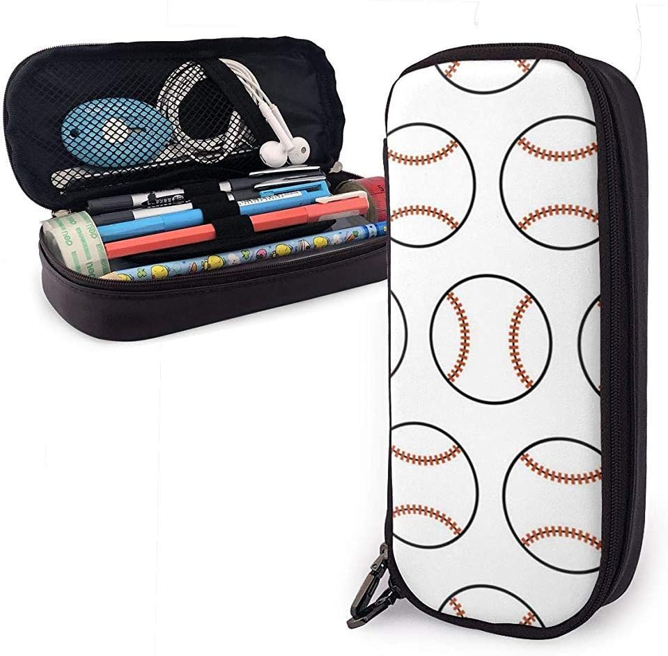 Baseball Seamless Pattern with Sport Balls Leather Pencil Case,Pencil