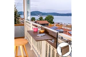 GENESIS WOODESIGN Balcony Bar Table for Railings, Outdoor Folding Deck Rail Table for Patio, Balcony Hanging Desk for Many Railings Compatible, Wooden Bar Serving Table for Porch (Walnut, M: 31.5 x 11.8 inches)