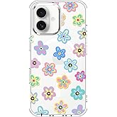 MOSNOVO Case for iPhone 16, [Compatible with Magsafe] [Buffertech 6.6ft Military-Grade Drop Protection] [Anti Peel Off Tech] Clear Phone Case Design - Groovy Flower