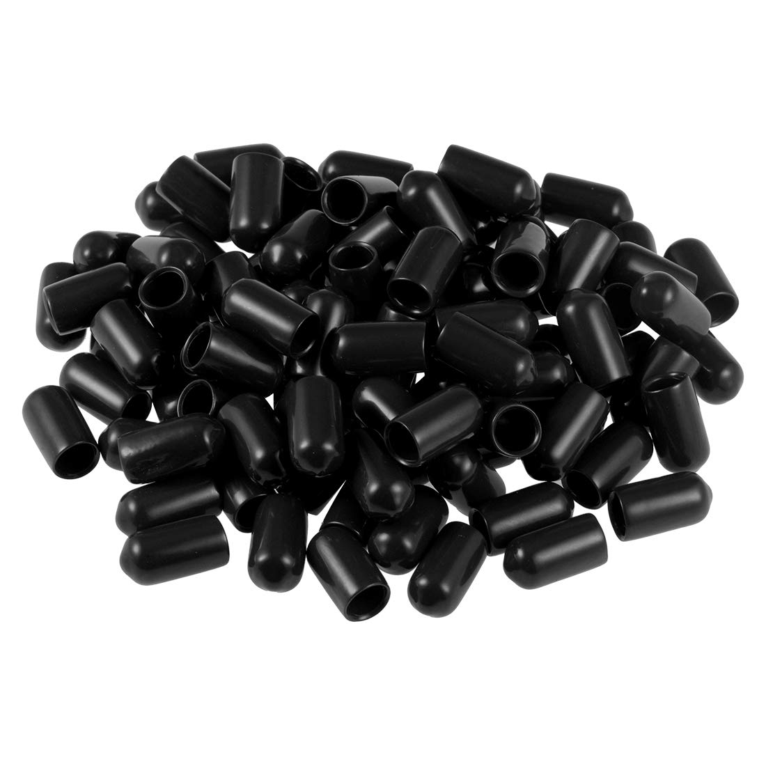 sourcing map 100pcs Rubber End Caps 6.5mm ID Vinyl Round Tube Bolt Cap Cover Screw Thread Protectors Black